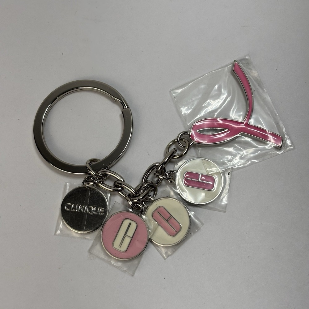 Clinique Key Chain Breast Cancer Awareness Charm Pink Ribbon New